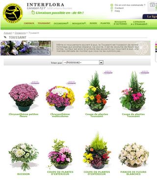 Toussaint 2013, choix proposé par Interflora sur son site